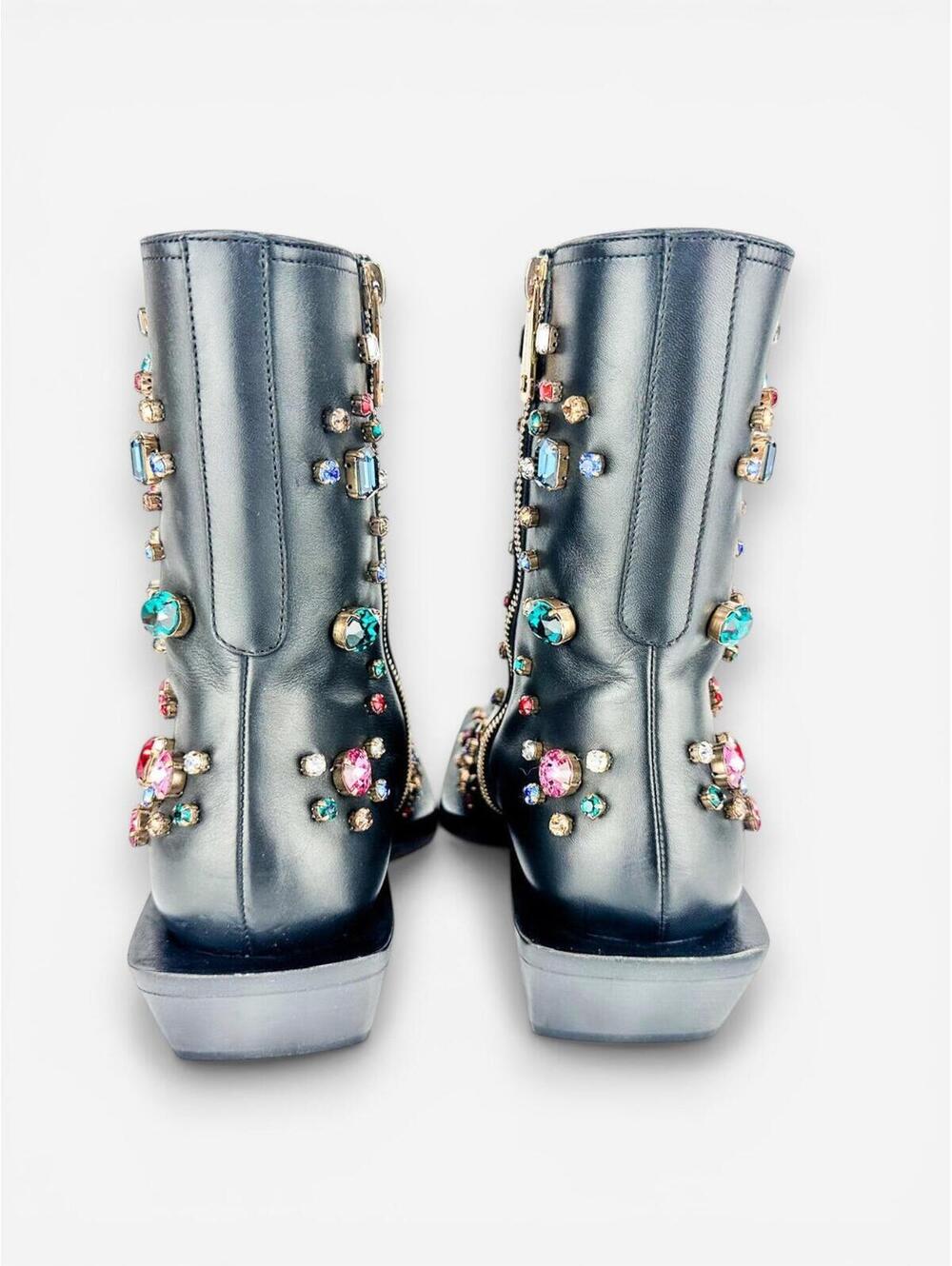 Dolce & Gabbana Crystal Rhinestone Western Cowboy Boot Black Men EU 39 | NIB - Picture 9 of 9